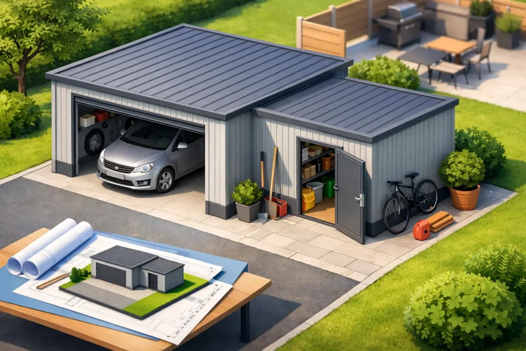 Blechgarage mit Abstellraum richtig planen