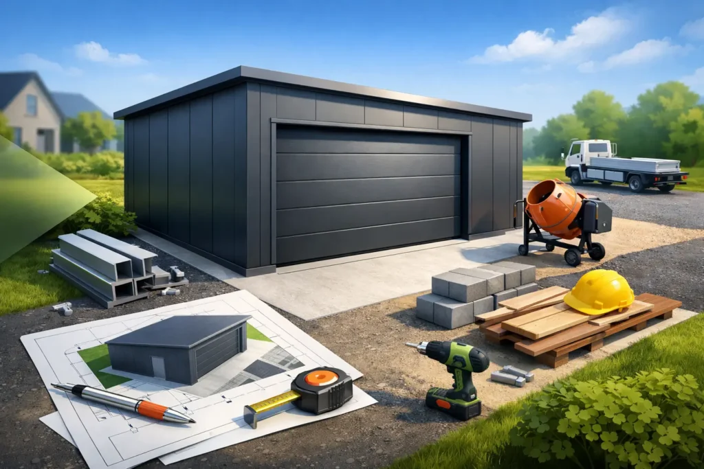 Stahlgarage mit Sektionaltor richtig planen und bauen