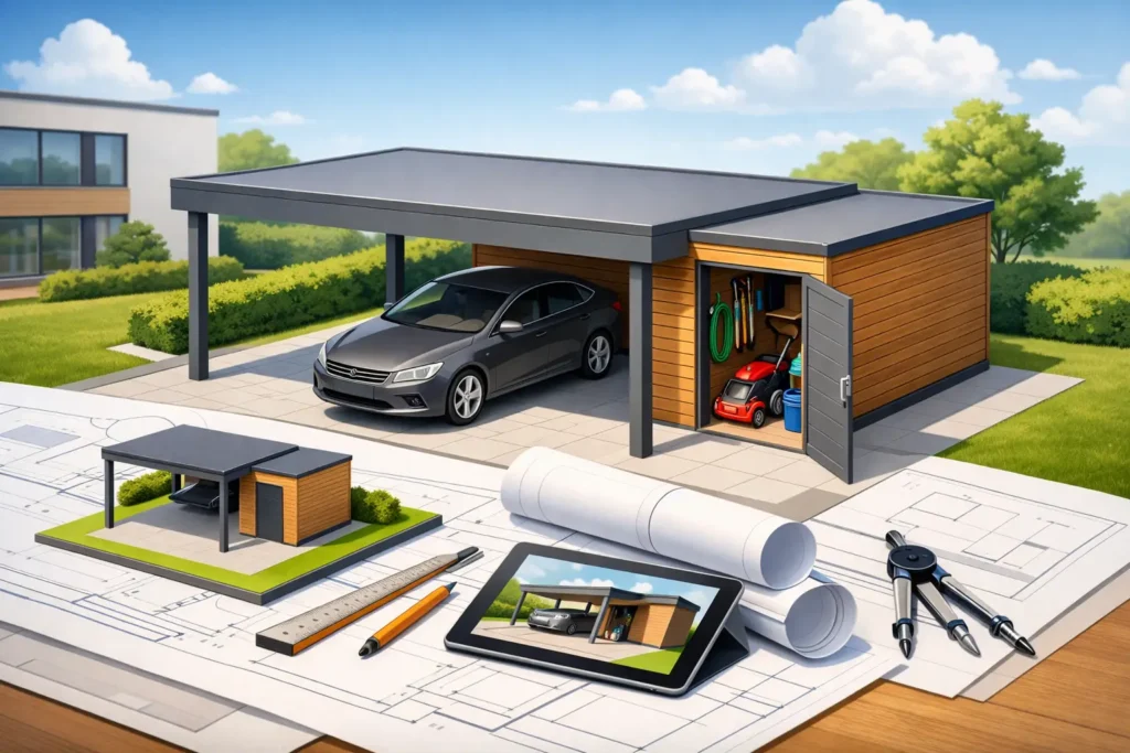Carport mit Geräteraum konfigurieren und planen