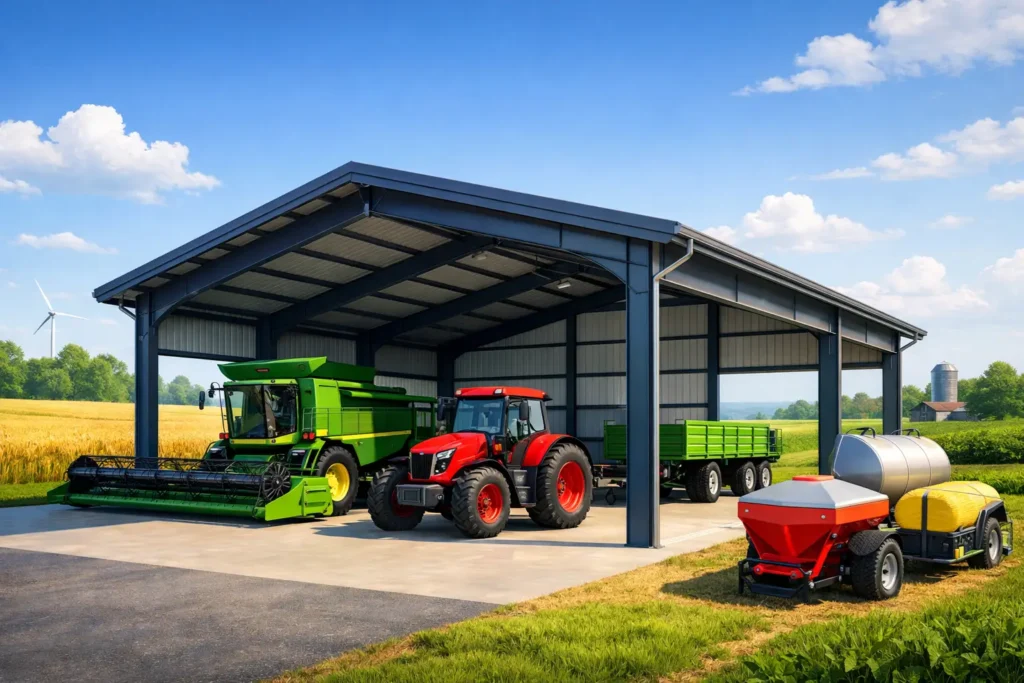 Landwirtschaftlicher Maschinenunterstand aus Stahl